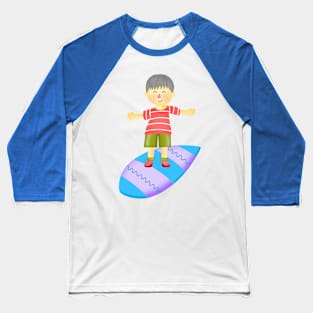 Little boy playing surfboard. Baseball T-Shirt